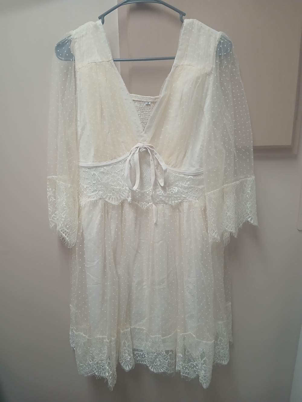 Women's Ivory Lace Swiss Dot Sleep Dress